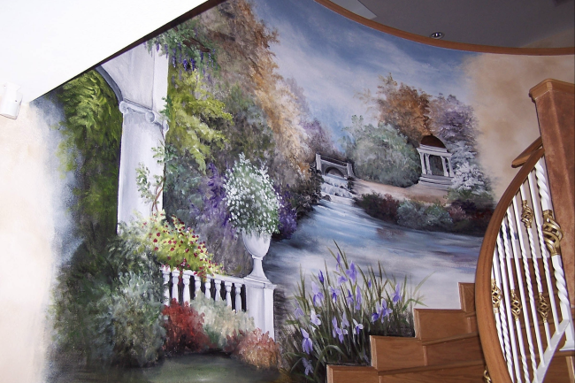 gazebo mural on circular staircase
